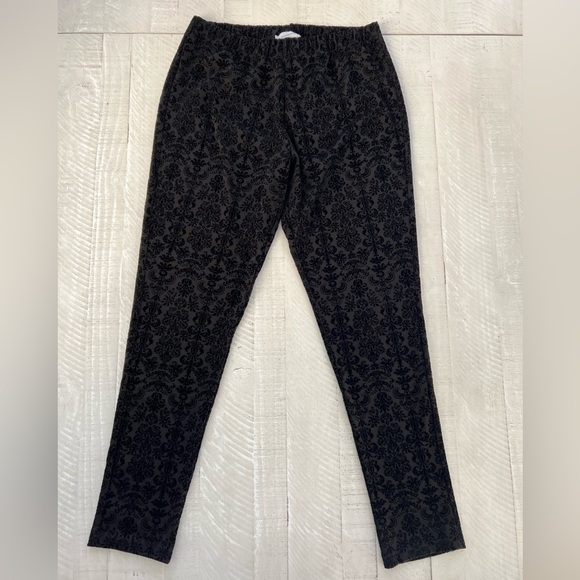 Soft Surroundings Black Velvet Avant Garde Damask Goth Leggins Size Medium - Picture 1 of 8